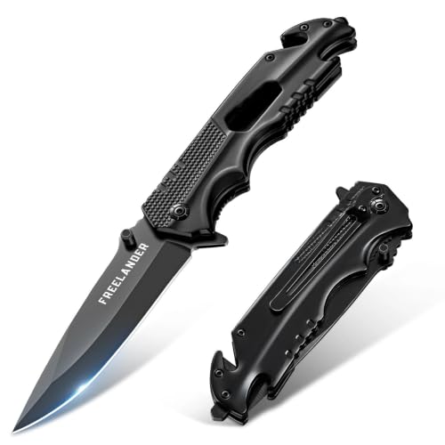 Freelander Black Tactical Pocket Knife 5-in-1 EDC Folding Tool for Men