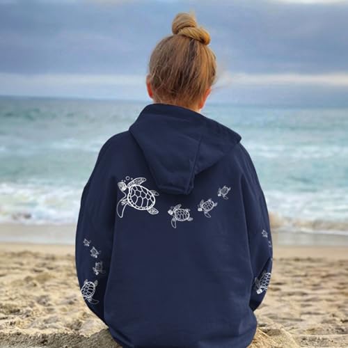 Lubpow Navy Blue Sea Turtle Oversized Hoodie for Women, Small