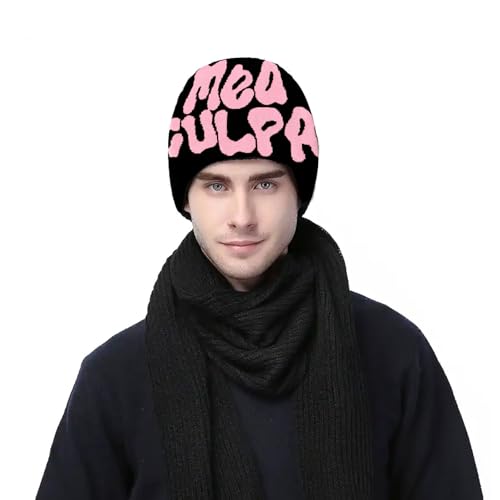 Y2K Beanie for Men & Women - Cross Graphic Knitted Hat - Black & Pink