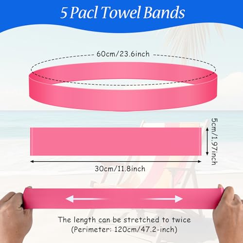 5 Pack Beach Towel Bands - Elastic Towel Clips for Chairs - Mixed Colors