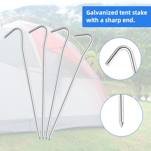 7" Tent Stakes, Heavy Duty Galvanized Ground Pegs 20 PCS - Oualhoo
