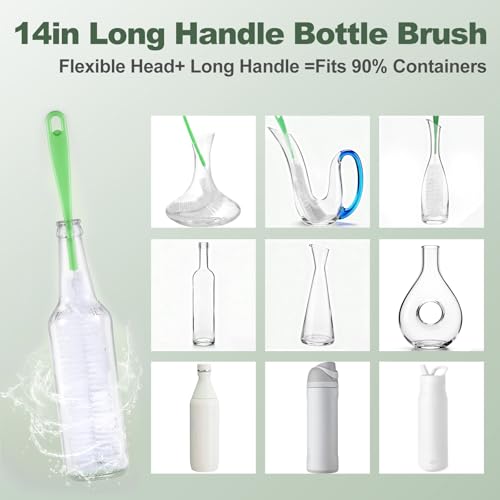 XYFuuee 5Pcs Green Water Bottle Cleaning Brush Set - 5-in-1 Drinkware Cleaner