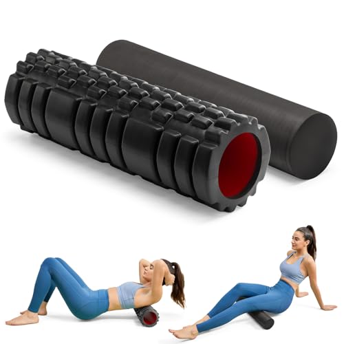 Krightlink Black 18-Inch 2-in-1 Foam Roller Set for Deep Muscle Massage