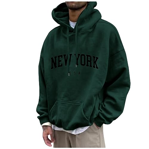 Men's Oversized New York Letter Print Hoodie - X-Large Dark Green