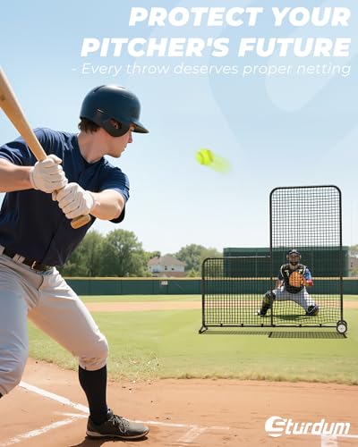 7x7ft Baseball L Screen with Wheels - Pitcher Protector Net