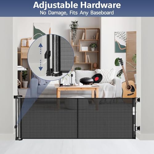 Reinforced 18 Inch Tall Retractable Dog Gate for Stairs, 55" Wide Step Over Pet Gate for Doorways, Small Pet Gate Retractable Gate Indoor/Outdoor Short Gate for Small Dogs - No Bottom Squeeze, Black