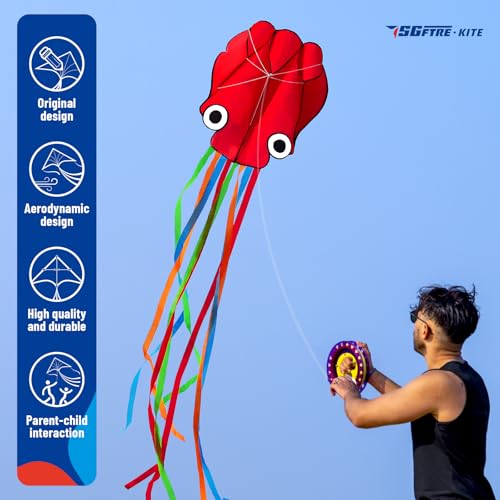 3-Piece Kite Set - Delta, Octopus & Butterfly Kites for Kids and Adults - Gradient Grassland Rainbow, Octopus Red, Blue Dreamy Butterfly