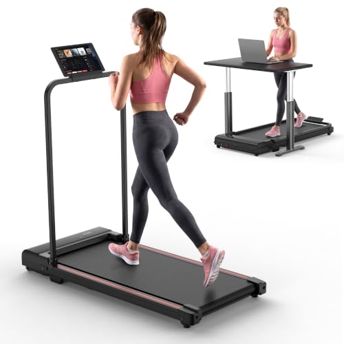 Foldable Under Desk Treadmill for Home & Office - Compact Electric Walking Machine with Handle Bar