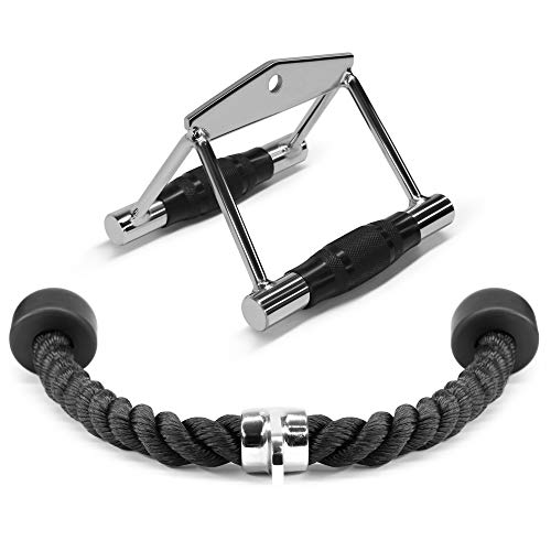 Cable Machine Attachments Set - Double D Handle & Tricep Rope