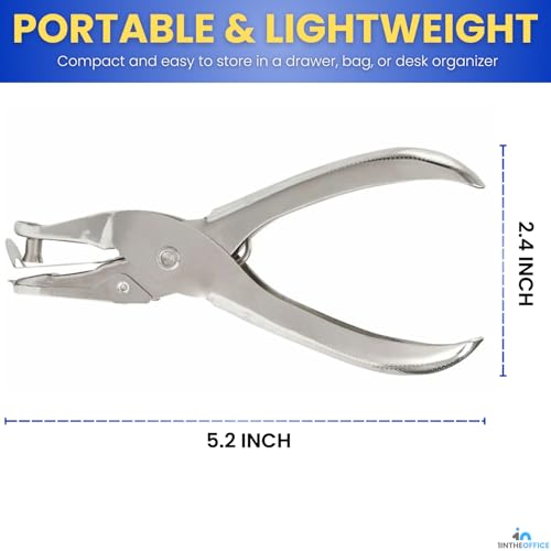1InTheOffice Single Hole Punch, Ticket 1-Hole Puncher- Metal Hole Punchers - One Hole Puncher Heavy Duty - 5 Sheet Capacity, Silver (2 Pack)
