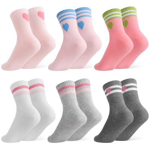 6 Pairs Kids Athletic Crew Socks - Comfortable Breathable Sport Socks