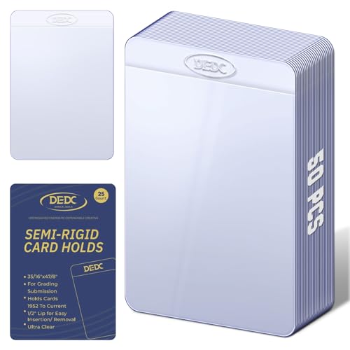 DEDC 50Pcs Semi-Rigid Card Holders - 1/2-Inch Lip Trade Card Sleeves for PSA SGC BGS CSG Graded Cards