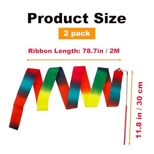 2 Pack Rainbow Gymnastics Ribbons - 78.7” Dance Streamers