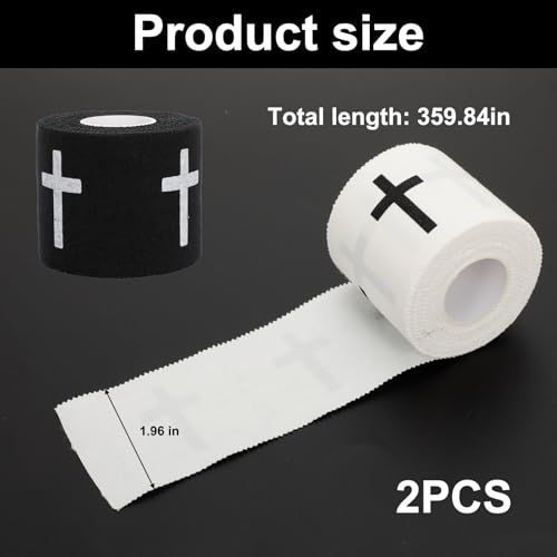 Xokipol 2 Pcs Athletic Tape Black & White 2in x 23ft Cross Wrist Support Zinc Oxide
