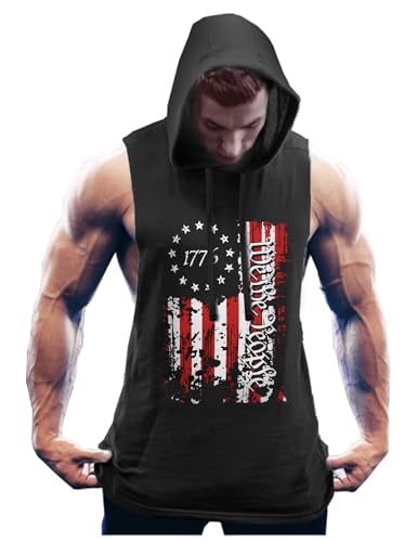 COOFANDY Men's Black X-Large Workout Hooded Tank Top - Muscle Cut Off Sleeveless Gym Shirt