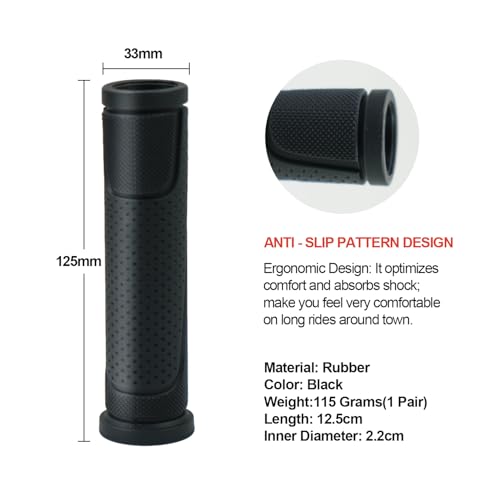 Ergonomic Rubber Bicycle Handlebar Grips - Shock Absorbing MTB - Black