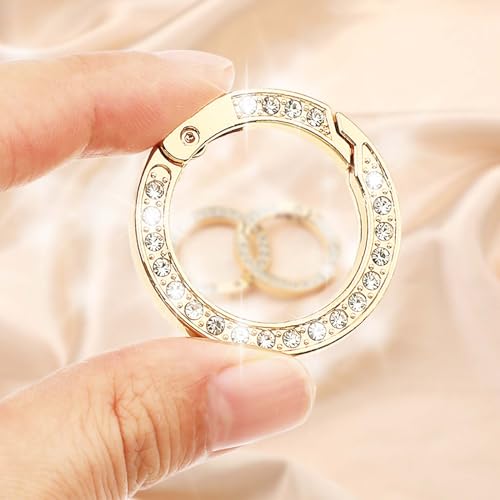 Gold Rhinestone Round Carabiner Clips - 4 Pack, 1.37 Inch