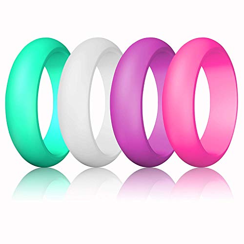 Silicone Wedding Ring Set - Thin Stackable Rubber Bands, Size 7 (10 Pack)