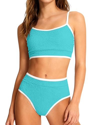 Girls Two-Piece Scoop Neck Bikini Set - Mint Green, 13-14 Years