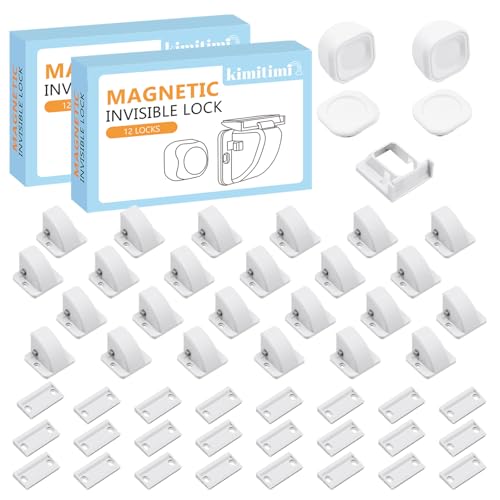 24 Pack Magnetic Cabinet Locks Baby Proofing - Child Safety Cabinet Latch Locks with Adhesive, No Drill or Tools Installation, for Cabinets Drawers Doors