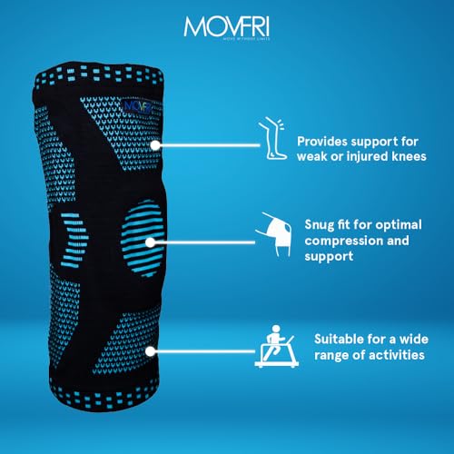Compression Knee Sleeve with Patella Gel Pad & Side Stabilizers - Large Black/Blue