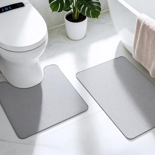 2-Piece Bath Mat Set - Absorbent Quick Dry Non-Slip Rugs