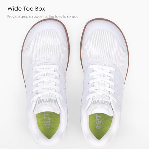 ASITVO Wide Men's Barefoot Zero Drop Sole Minimalist Sneakers Walking Shoes - White Oxford, 10 Wide