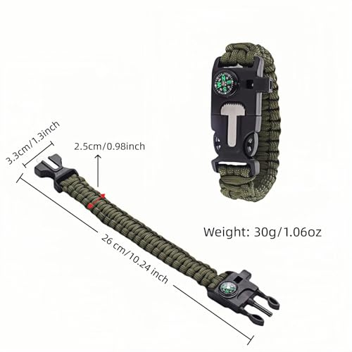 5-in-1 Survival Paracord Bracelet with Fire Starter & Compass - Green