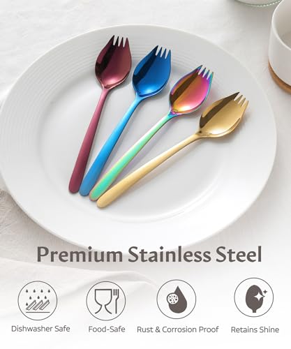7-Inch Stainless Steel Spork Set - Reusable Metal Sporks, 4 Pack - L18-Spork4Multi