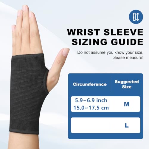 Wrist Compression Sleeves for Fatigue Relief and Support - Black (1 Pair)