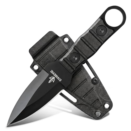 CIVIREVIC Small Fixed Blade Knife with Sheath - 2.8 Inch Full Tang, Black