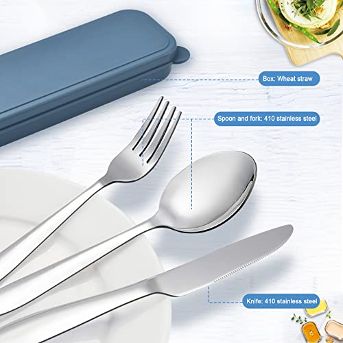 Travel Utensil Set with Case - Reusable Stainless Steel - Blue