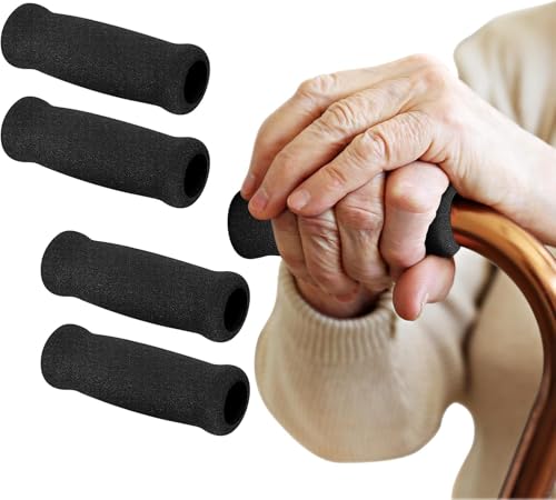 Non-Slip Replacement Cane Handles - 4-Pack Foam Grips, Black
