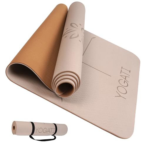 Non-Slip Yoga Mat with Alignment Lines - Brown