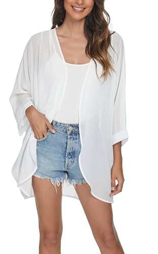 Floral Print Sheer Chiffon Kimono Cardigan - XX-Large White-2