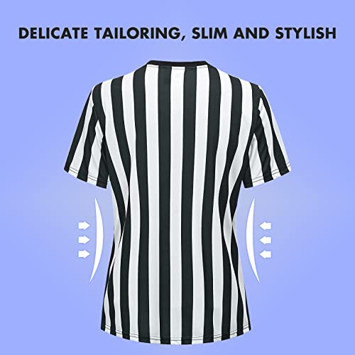 Women's Black & White Stripe Referee Shirt Set - V Collar, Small