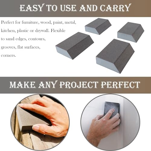 4 Pack 320 Grit Single Angle Sanding Sponge, Washable and Reusable Sanderpaper Hand Sanding Blocks for Wood Drywall Metal Home Sanding