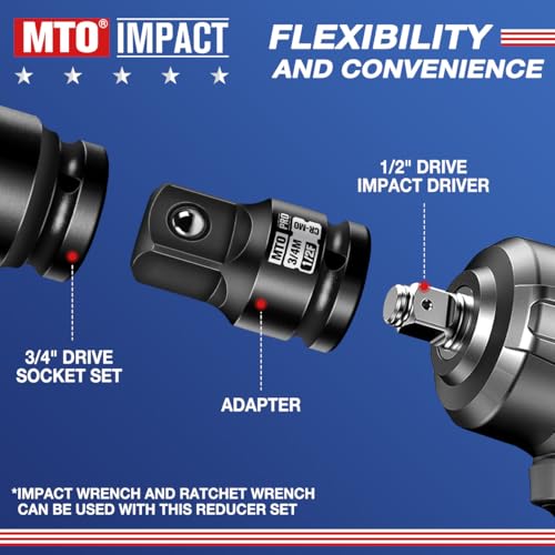 1/2" Female to 3/4" Male Impact Socket Adapter, 1/2" Impact Socket Adapter for High Torque Applications, Heavy-Duty Chrome Molybdenum Alloy Steel