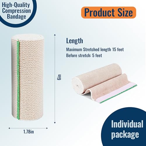 6" Cotton Compression Bandage Wrap - 2 Pack for Injury Recovery