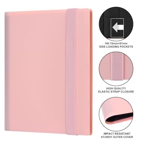 Side Loading 4 Pocket Trading Card Binder - Holds 160 Cards, Pink
