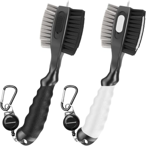 Golf Club Brush Set - 2 Pack Retractable Cleaner with Spike, Black & White