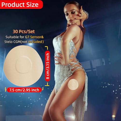 30 Pack Sweatproof Adhesive Patches for Dexcom G7 Stelo CGM - Tan