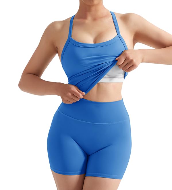 High Waisted Tummy Control Biker Shorts & Halter Tank Top Set