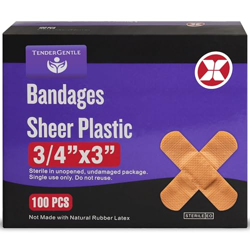 Adhesive Bandages - Box of 100 Flexible Sheer Plastic Bandages