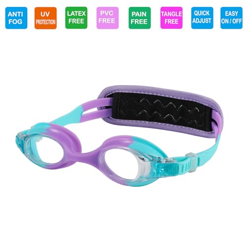Hydrocomfy Kids Swim Goggles 3-8 Years Blue Mermaid No Hair Pull Strap