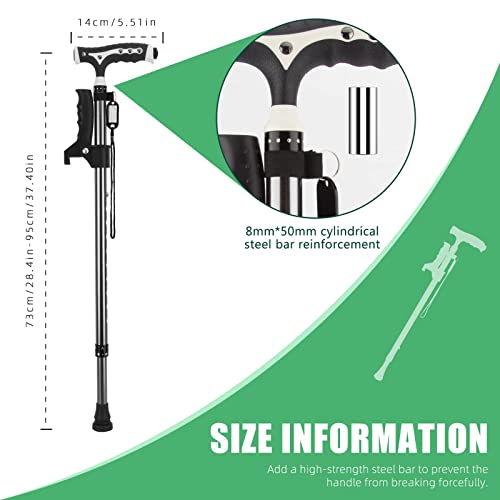 Yayayo Black Aluminum Foldable Walking Cane for Seniors - 440 Lb Support, Adjustable & LED Light