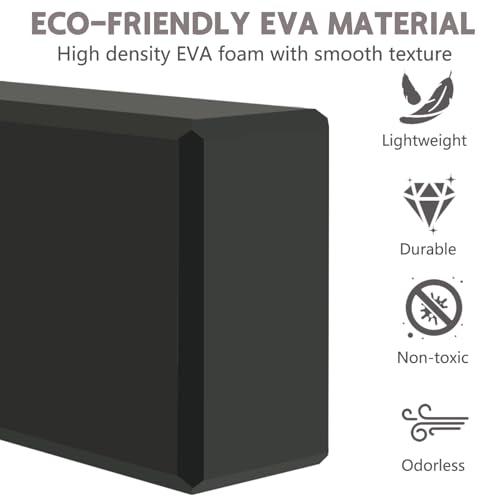 Yoga Blocks - 9"x6"x3" Black Foam, Non-Slip, Lightweight, Supportive