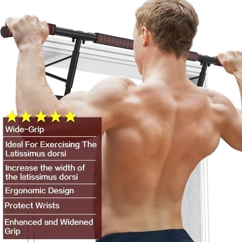 Pull Up Bar Doorway with Ergonomic Grip - Black/Red
