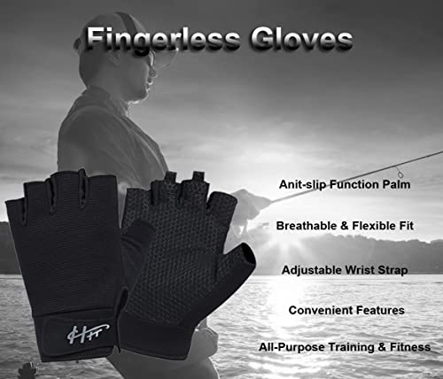 Fingerless Water Sports Gloves - Medium Black for Fishing & Kayaking