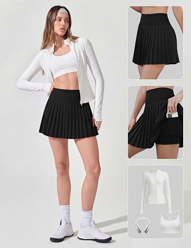 Alaroo Pleated Tennis Skirt for Women with Pockets - Black, Medium